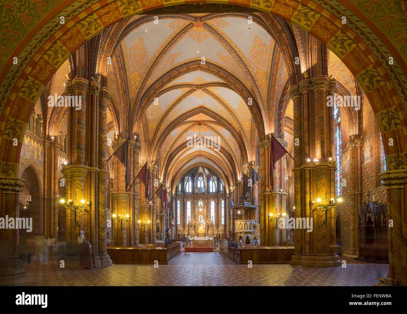 Innenraum der Matthiaskirche, Ungarn, Budapest Stockfoto
