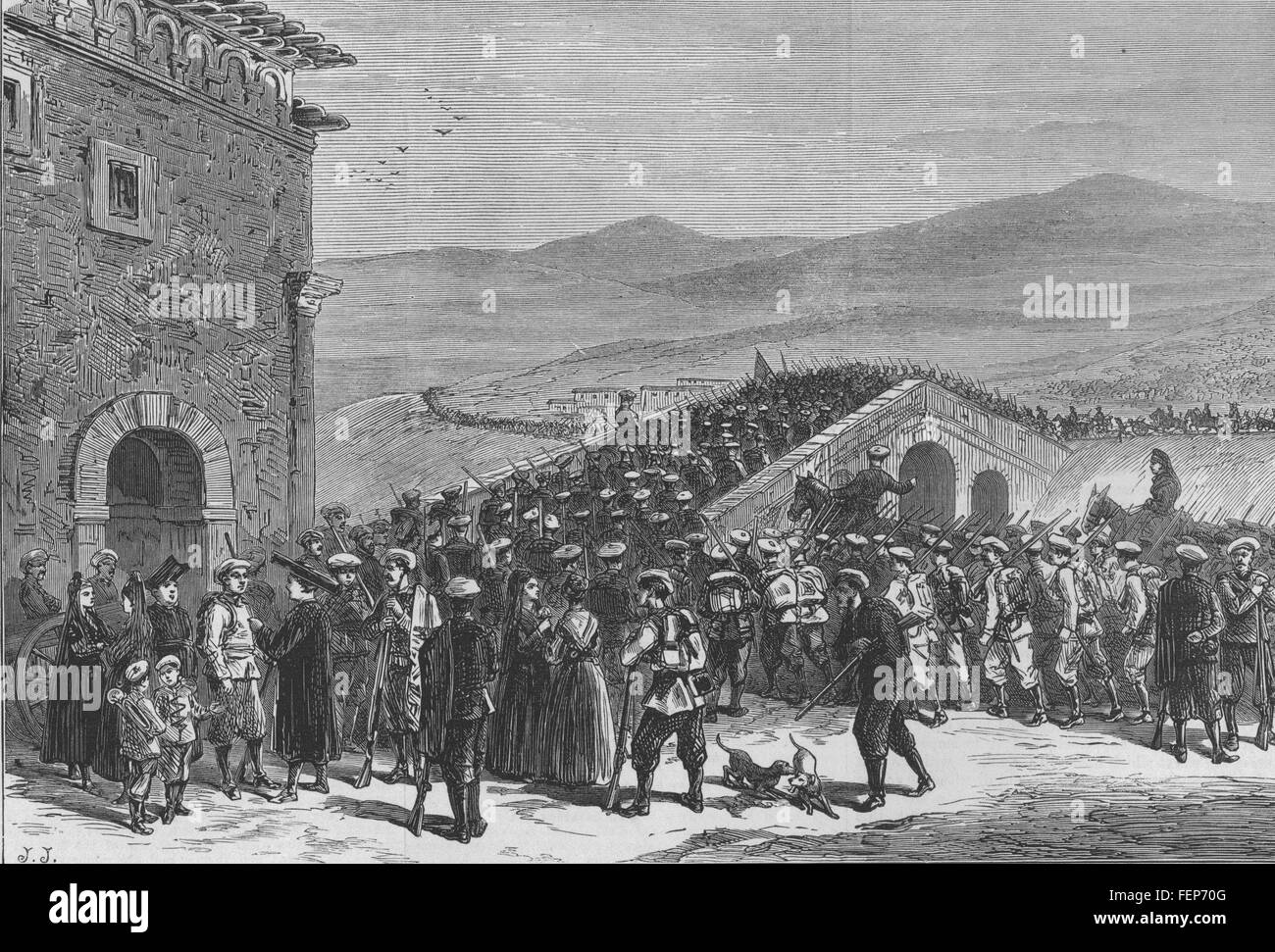 Bürgerkrieg IN Spanien Carlist Truppen nach einer Finte 1874 nach Estella zurückkehrte. Illustrierte London News Stockfoto