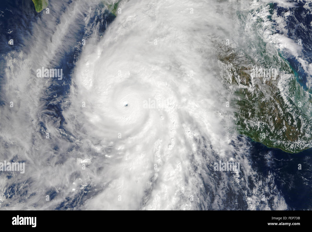 Satellitenbild der Kategorie 5 Hurrikan Patricia Richtung Mexiko, Oktober 2015 Stockfoto