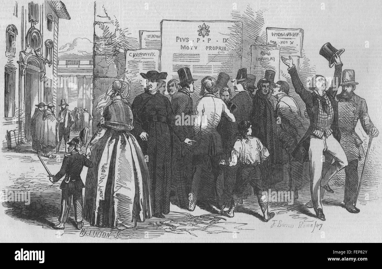 Rom Motu Proprio 1847 Lesung des Motu Proprio. Italien 1847. Illustrierte London News Stockfoto