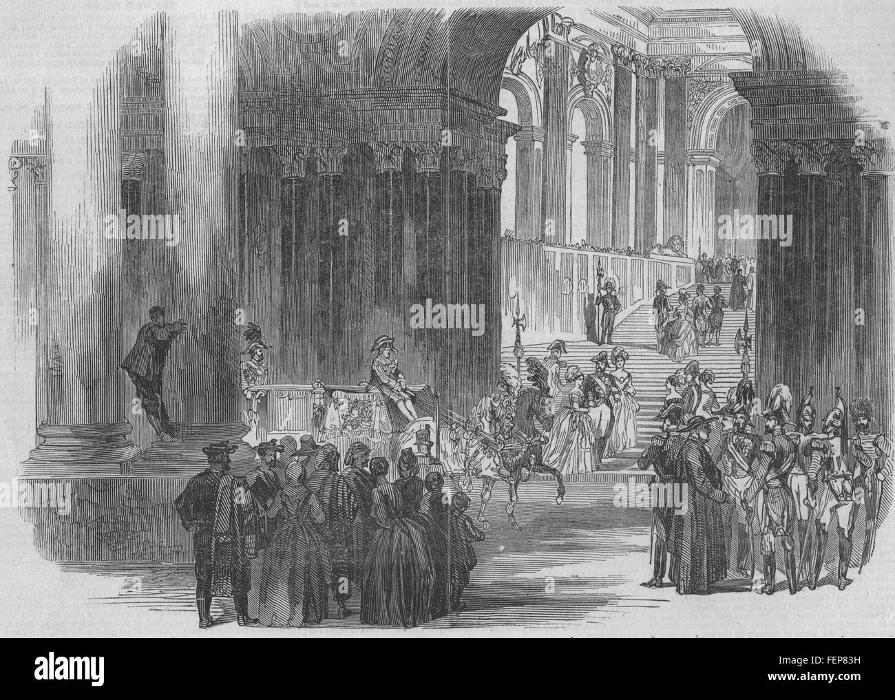 MADRID-Ankunft der Königin Christina im königlichen Palast. Spanien 1847. Illustrierte London News Stockfoto