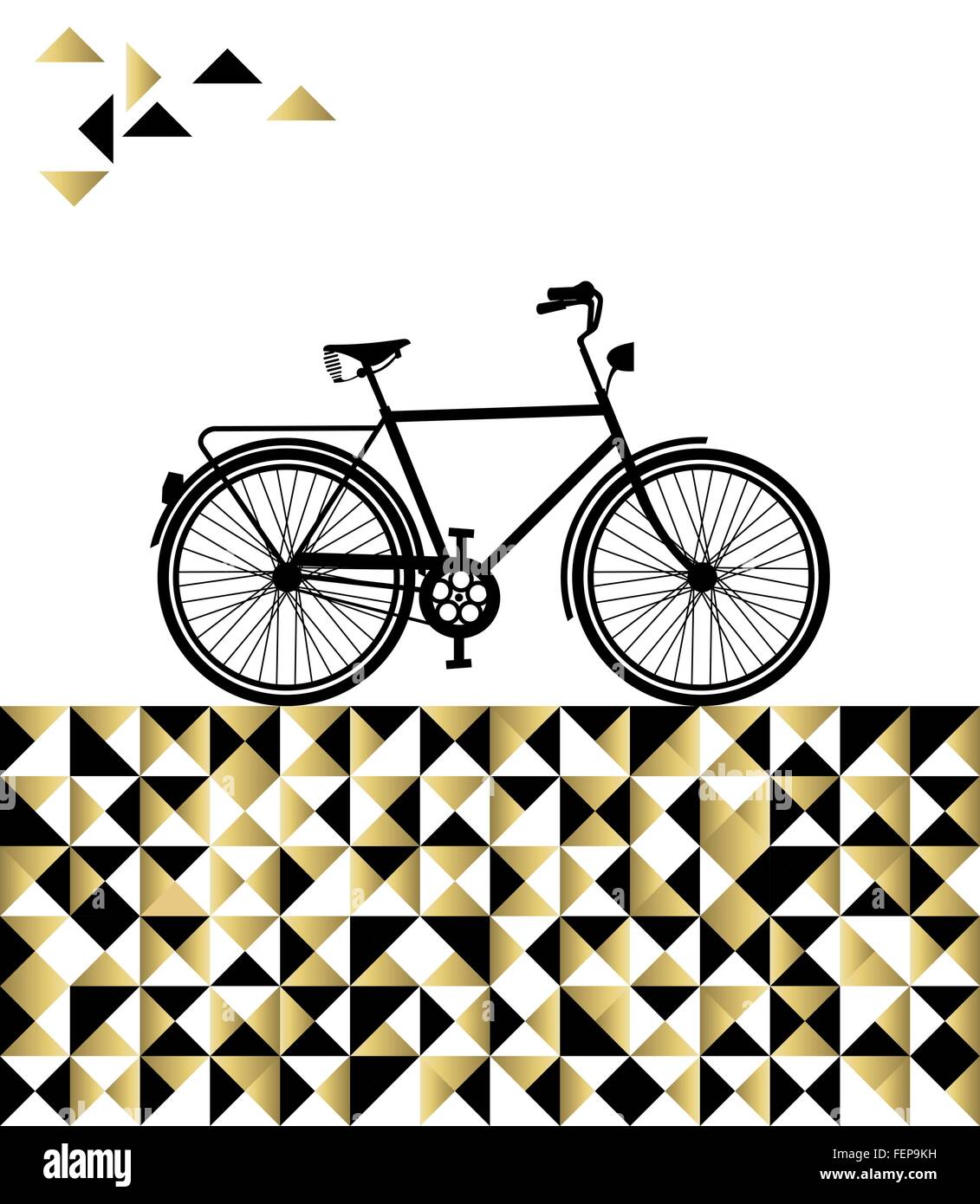 Konzept Fahrrad Silhouette auf abstrakte Hipster Geometrie Hintergrund in Goldfarbe. EPS10 Vektor. Stock Vektor