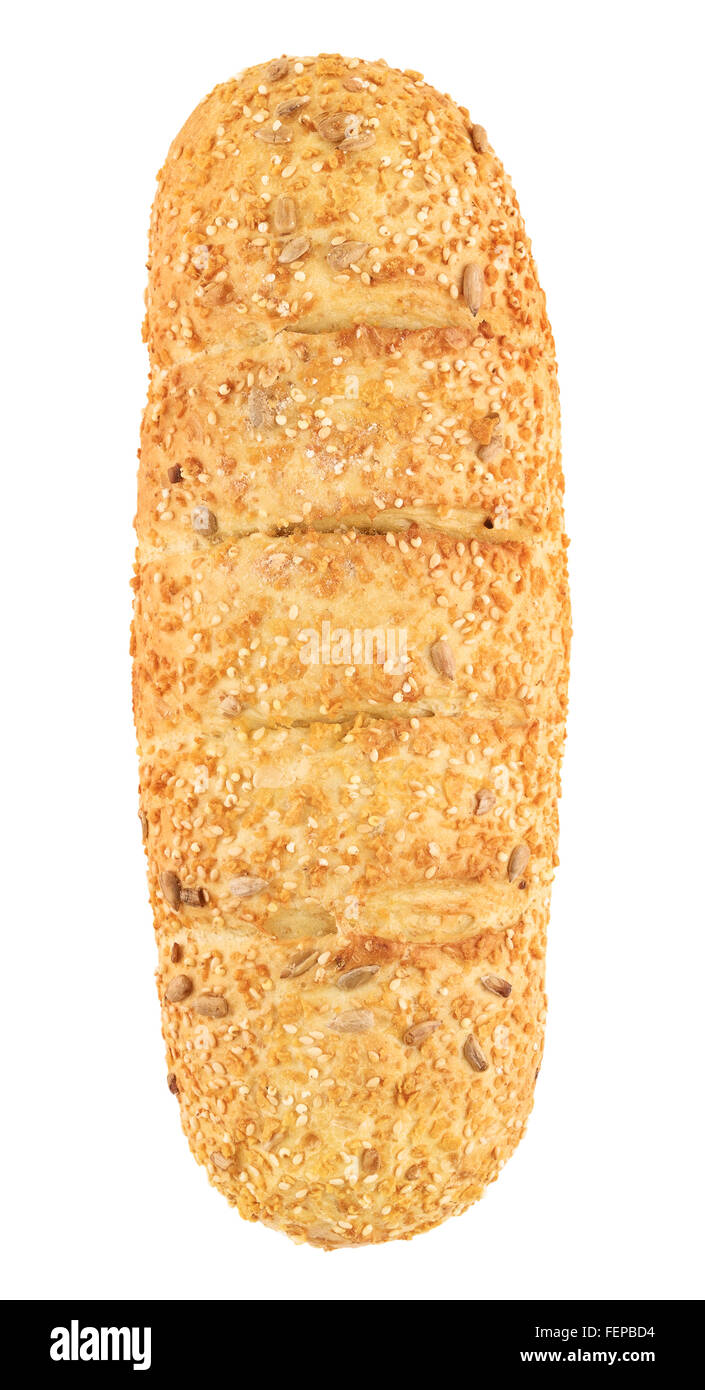 Mais-Brot mit Sesam und Sonnenblumenkernen Samen isoliert auf weißem Hintergrund Stockfoto