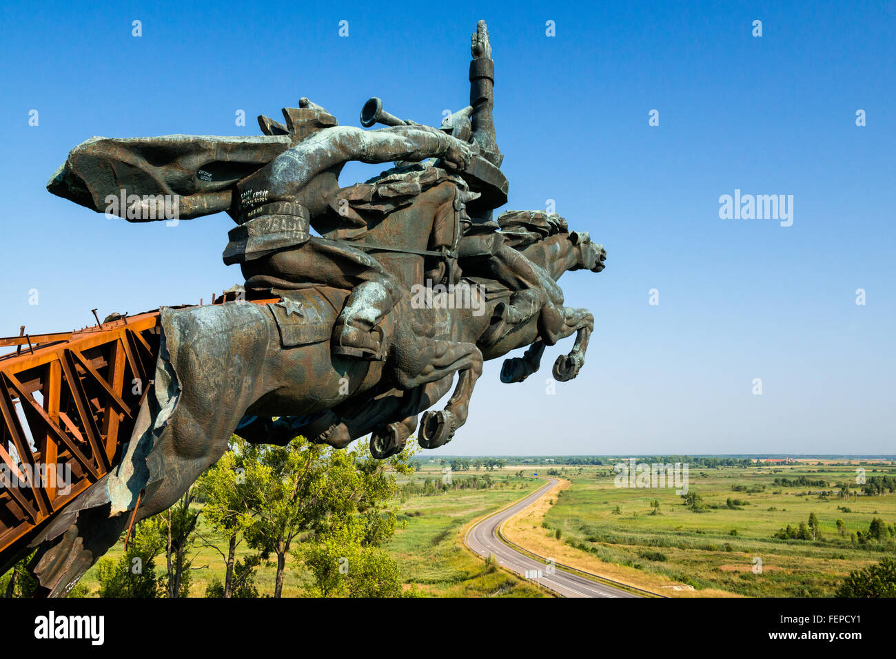Sowjetische Denkmal von 1975 die 1. Kavallerie-Armee Budyonny "(Konarmia) in der Nähe von Olesko, Lviv Region, Ukraine Stockfoto