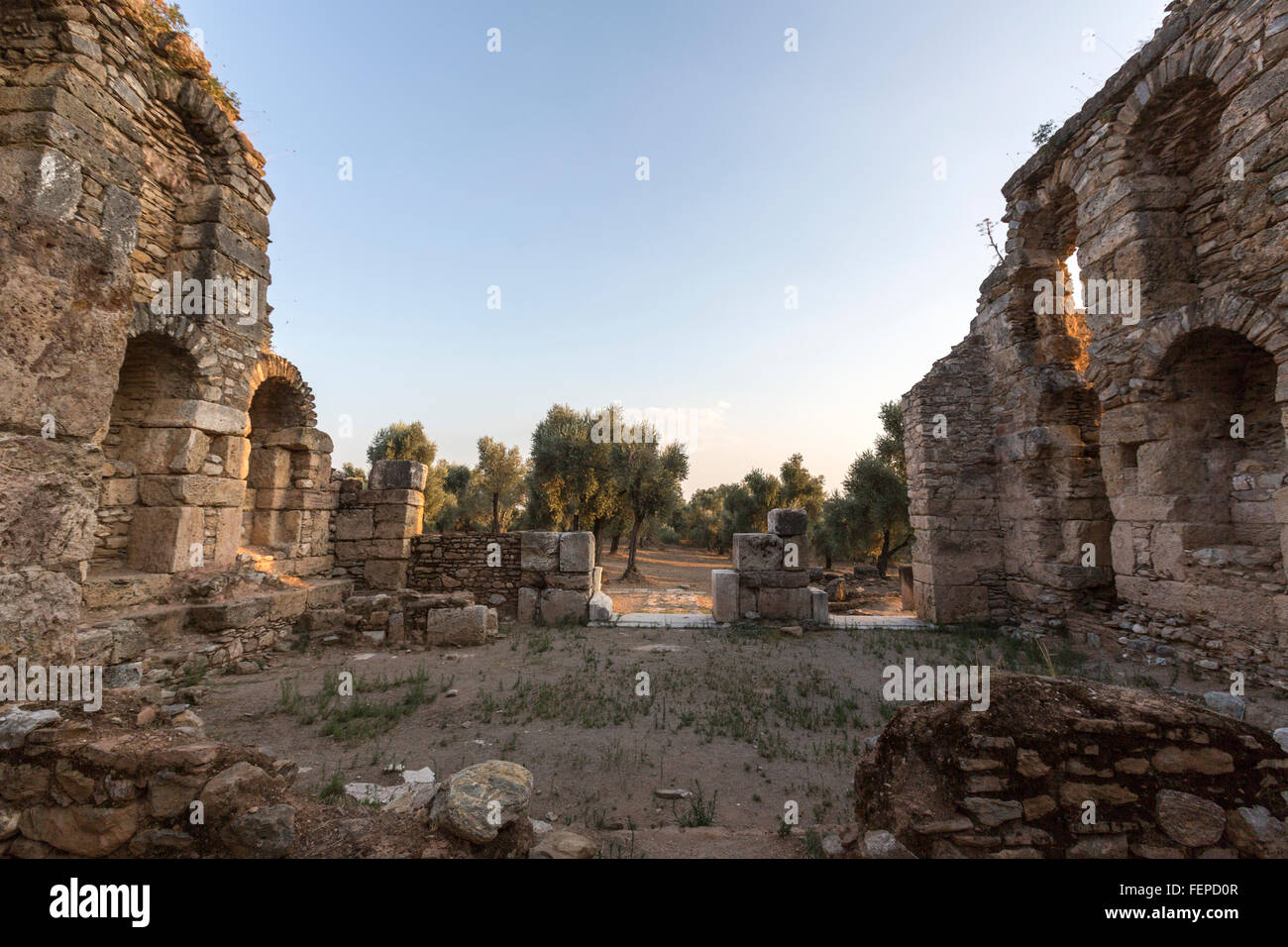 Vor der Bibliothek Nysa am Maeander, eine alte Stadt der Provinz Aydın, Türkei, Anatolien, Sultanhisar Stockfoto