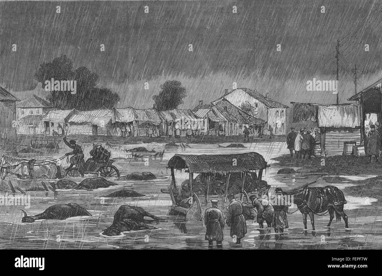 Städte russisch-türkischen Krieg 1877-78 Straßenecke bei Zimnicea nach einem Sturm 1877. Die Grafik Stockfoto