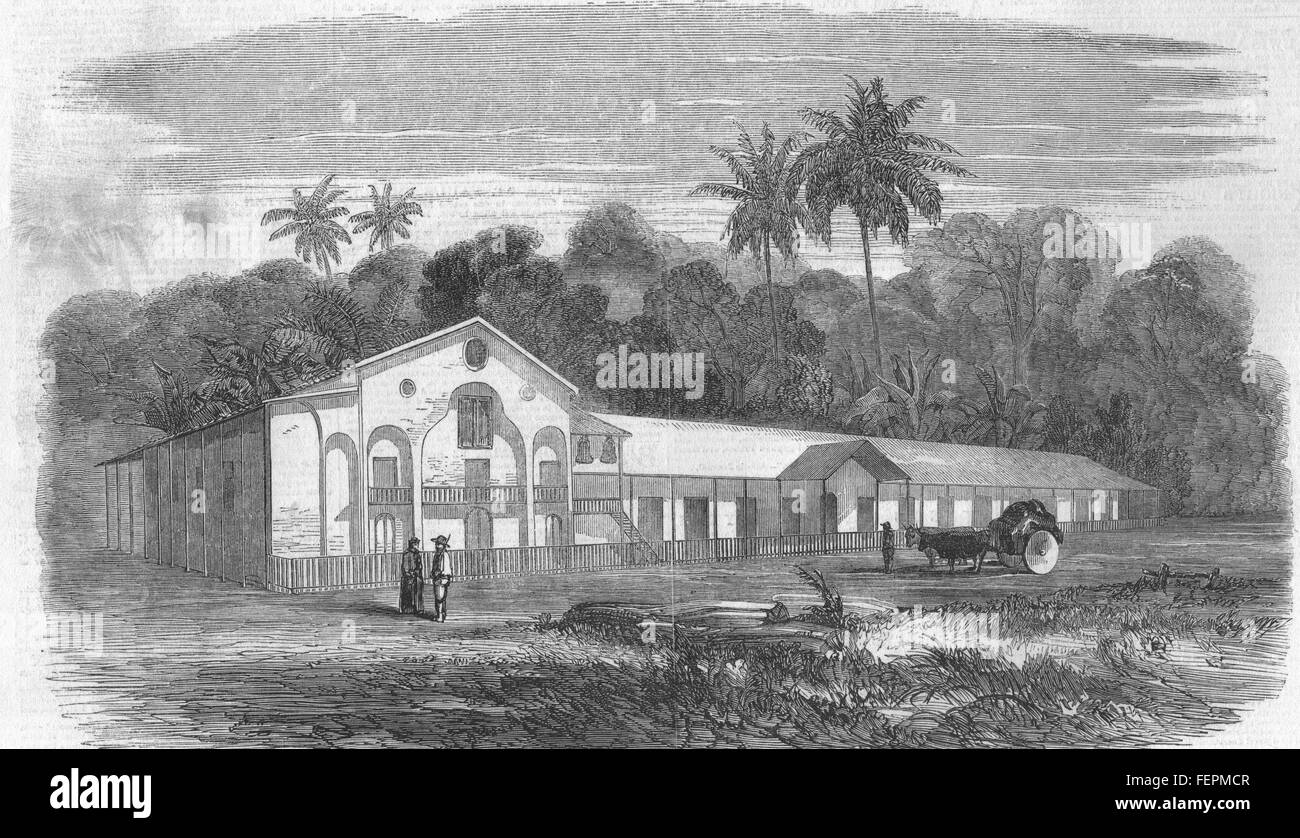 VENEZUELA Reise nach Gold-Waschungen-Kloster und Kirche Guacipati 1850. Illustrierte London News Stockfoto
