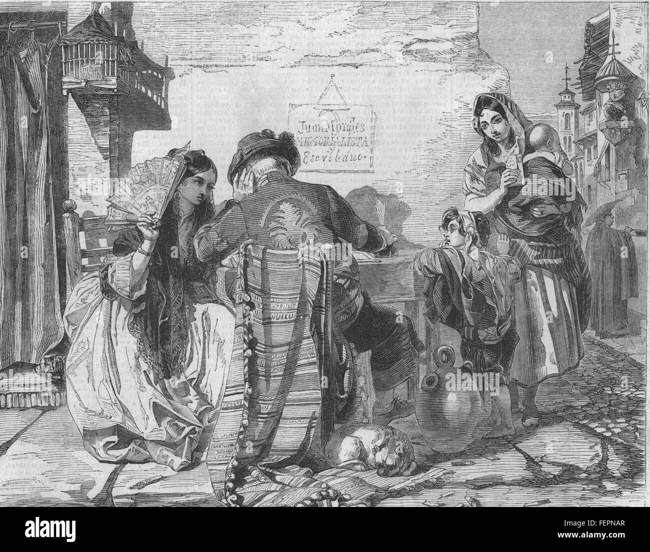 Spanien A Brief-Writer, Sevilla gemalt von J. Phillip 1854. Illustrierte London News Stockfoto