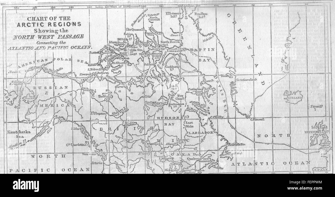 Kanada Diagramm Nordwestpassage Atlantic & Pacific 1853 verbinden. Illustrierte London News Stockfoto