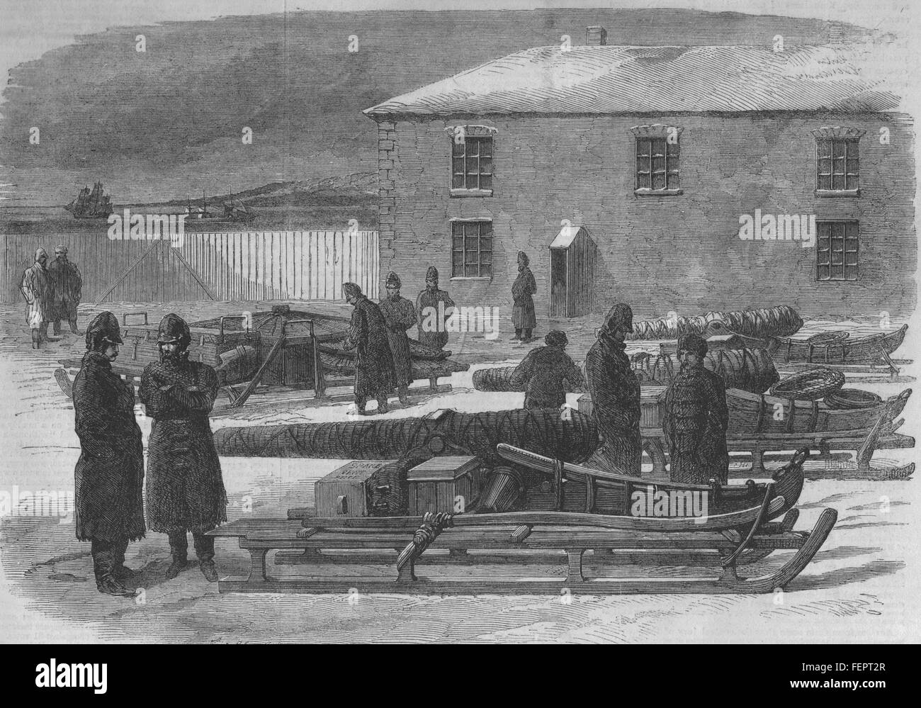 NEW BRUNSWICK Armstrong Gewehren auf Schlitten, Artillerie-Hof, St John 1862. Illustrierte London News Stockfoto