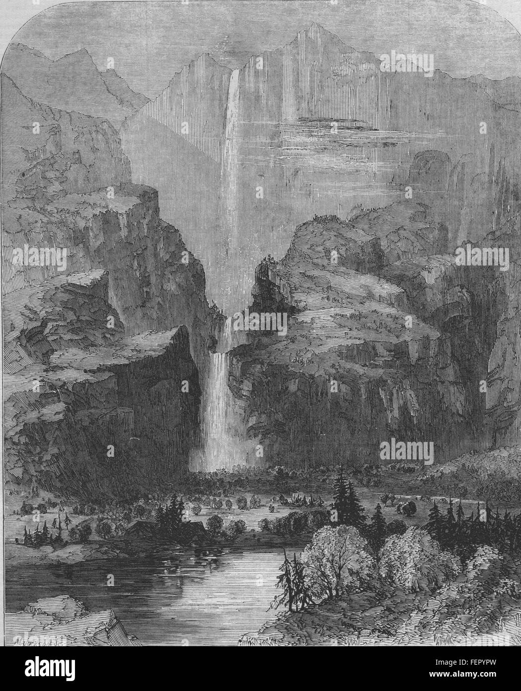 Kalifornien Yohamite fällt (2700 ft hoch) Mariposa County, CA 1859. Illustrierte London News Stockfoto