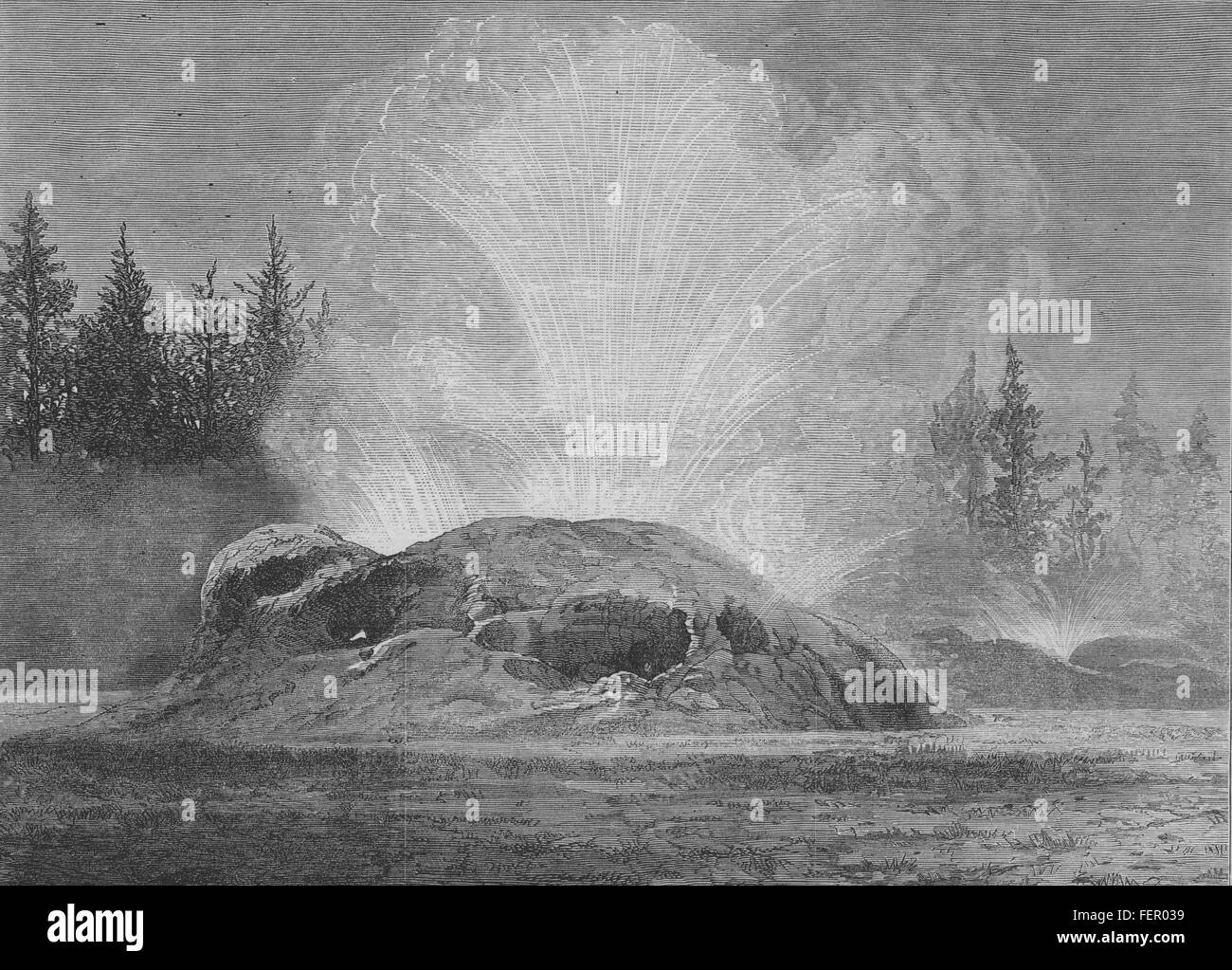 YELLOWSTONE-Washburn-Langford-Doane-Expedition der Grotto-Geysir. Wyoming 1873. Illustrierte London News Stockfoto