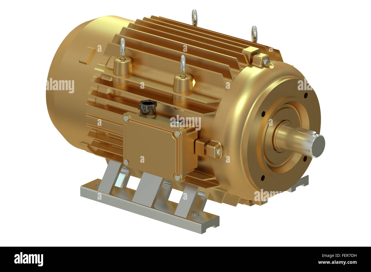 Bronze, industrielle Elektromotoren isoliert auf weißem Hintergrund Stockfoto