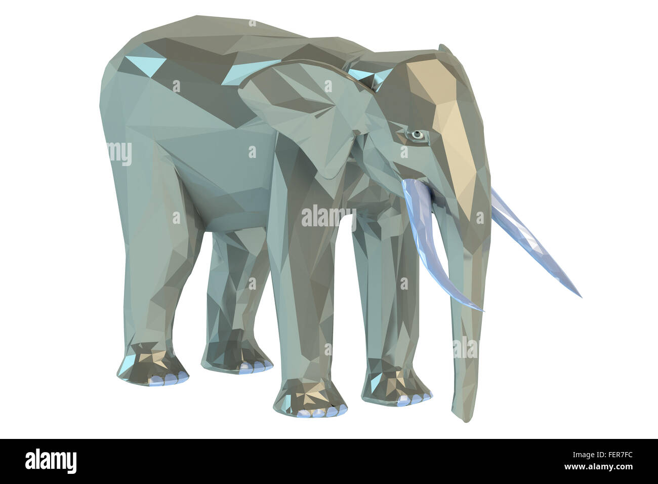 Elefant Low Poly isoliert auf weißem Hintergrund Stockfoto