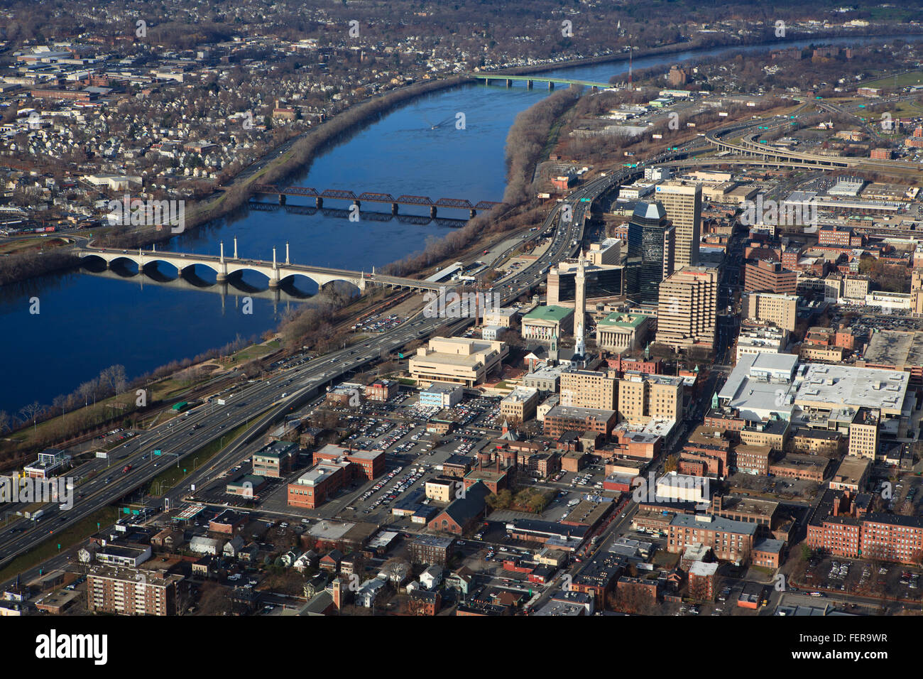 Luftaufnahme der Innenstadt von Hartford, CT. Stockfoto