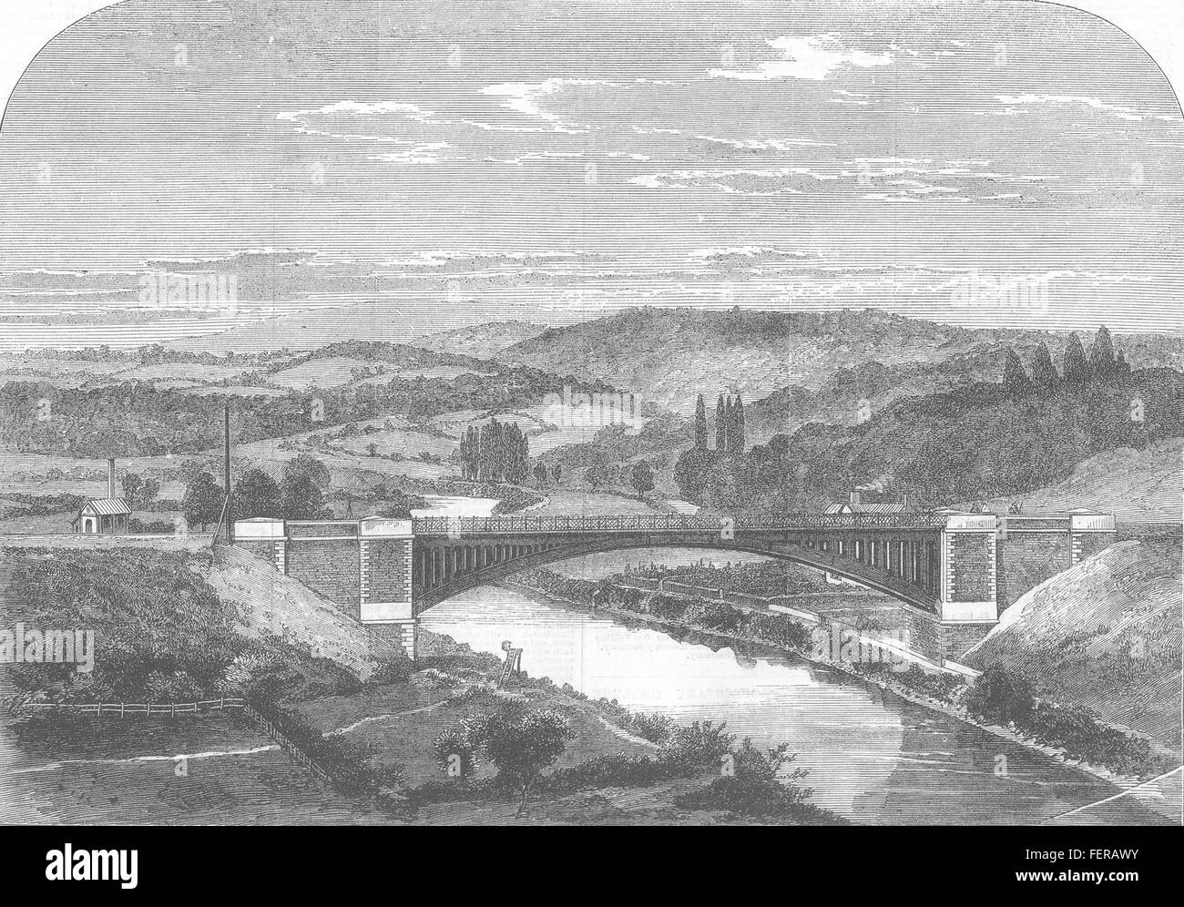 SHROPSHIRE Albert Edward Brücke. Coalbrookdale Eisenbahn über den Severn 1865. Illustrierte London News Stockfoto