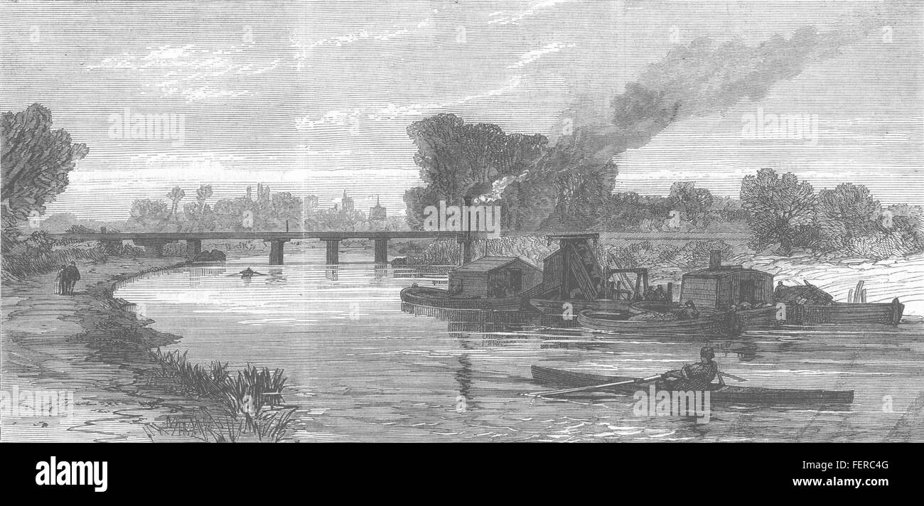 CAMBRIDGESHIRE The Cam Fluss Verbesserungen Baggerarbeiten in der Nähe von Cambridge 1869. Illustrierte London News Stockfoto