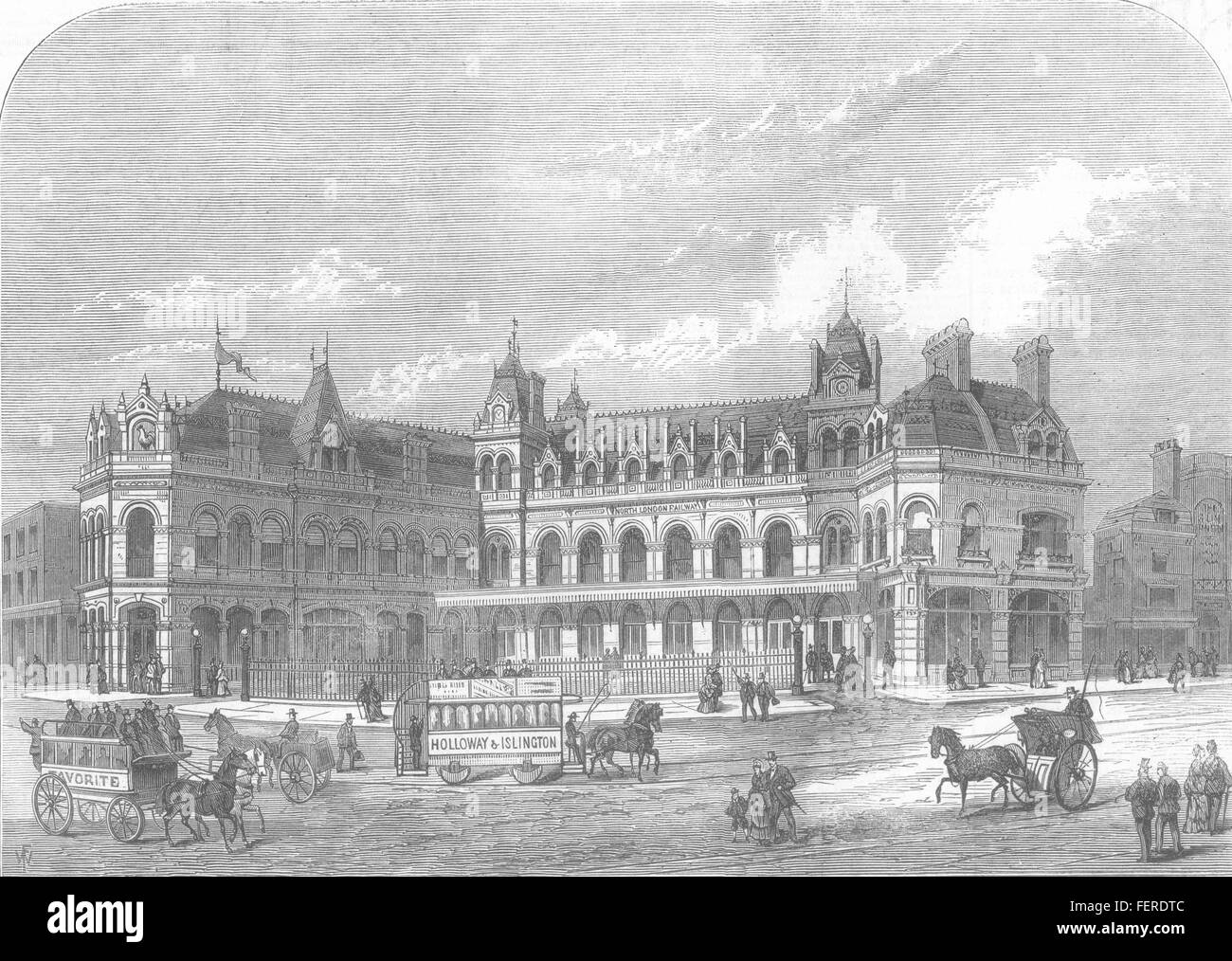 LONDON das Islington und Highbury Bahnhof, North London Railway 1873. Illustrierte London News Stockfoto