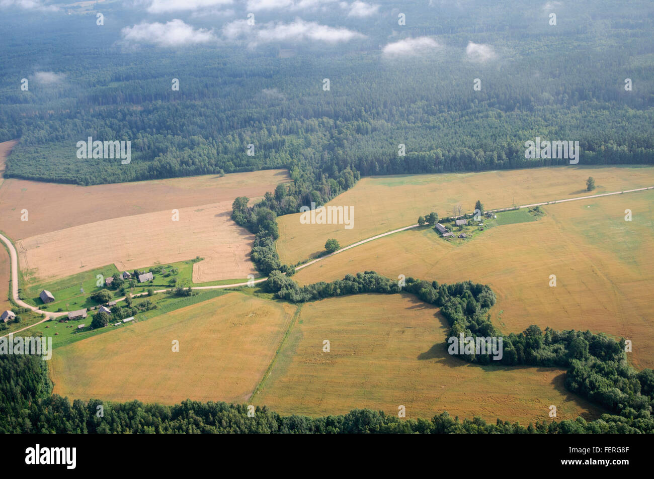 Ländliche Landschaft Lettlands aus der Vogelperspektive Stockfoto