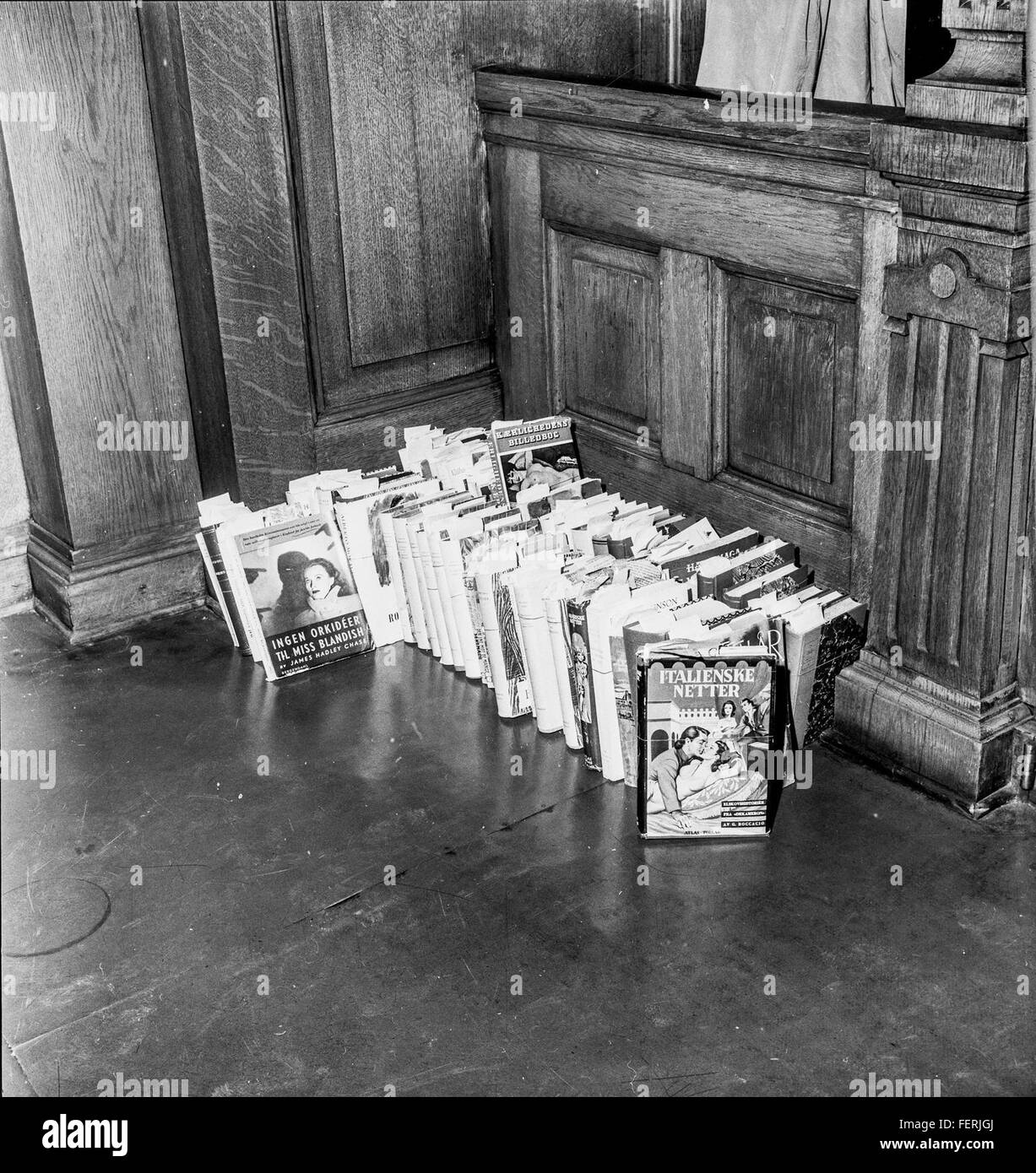 Der Prozess gegen den norwegischen Autor Agnar Mykle, der der Obszönität in seinen Werken angeklagt wurde, war ein Meilenstein in der norwegischen Literaturgeschichte und spiegelte soziale und kulturelle Debatten in Oslo wider. Stockfoto