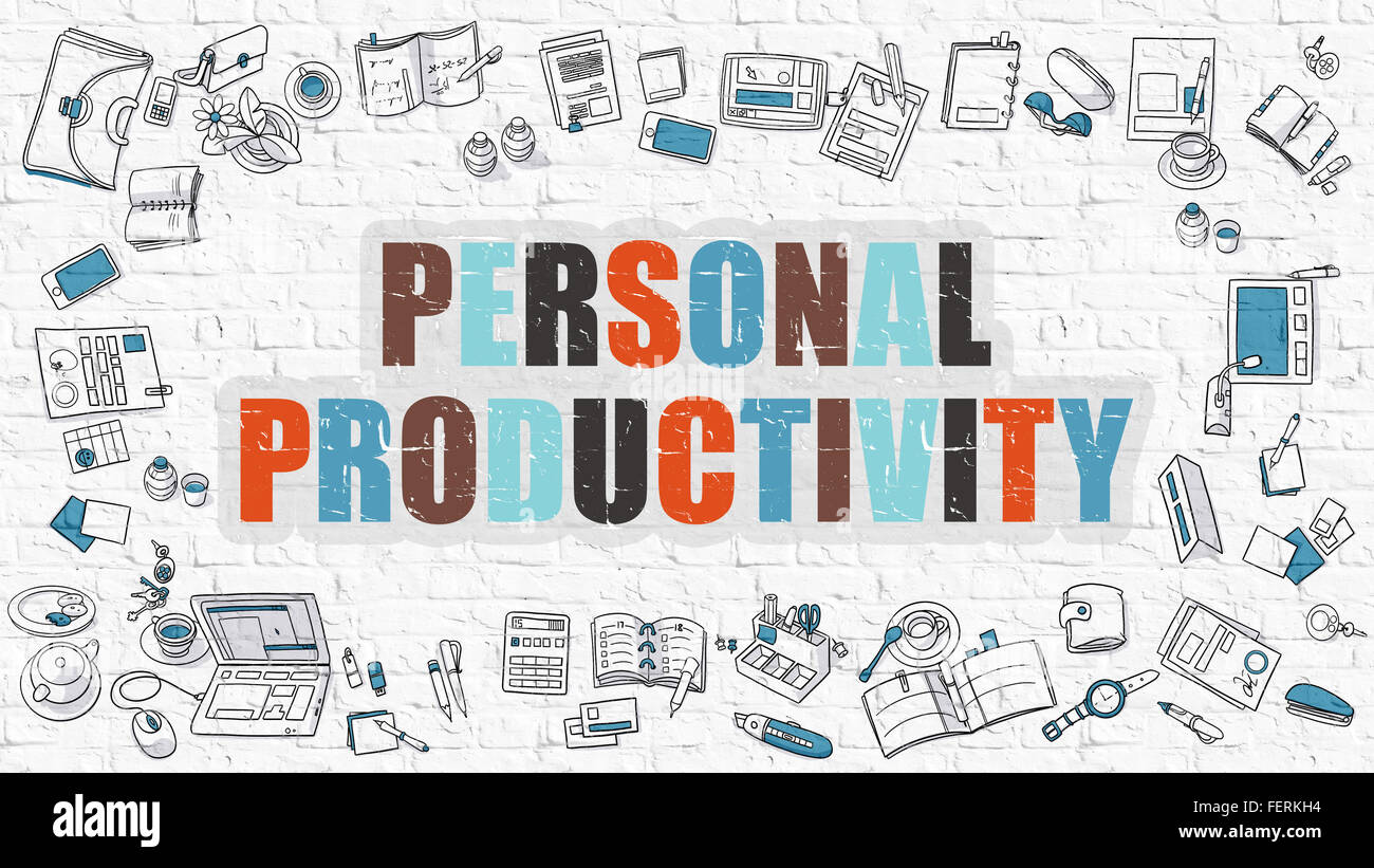 Konzept der persönlichen Produktivität. Multicolor auf weiß Brickwall. Stockfoto