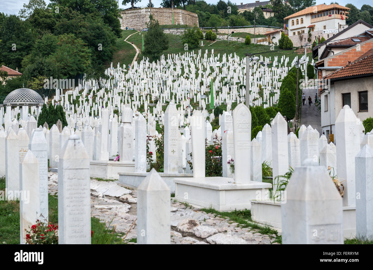 Der Märtyrers Memorial Cemetery in Kovaci Bezirk, Hauptfriedhof von getötet während der Belagerung von Sarajevo, Bosnien und Herzegowina Stockfoto