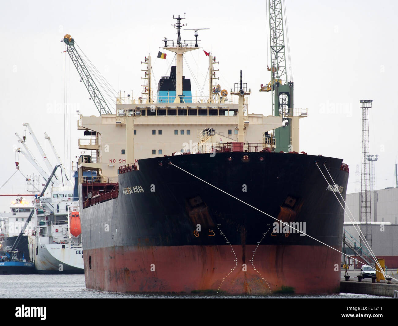 Maersk Riesa (Schiff, 2003) IMO 9252292 Rufzeichen C6VT3 Leopolddok Hafen von Antwerpen Stockfoto