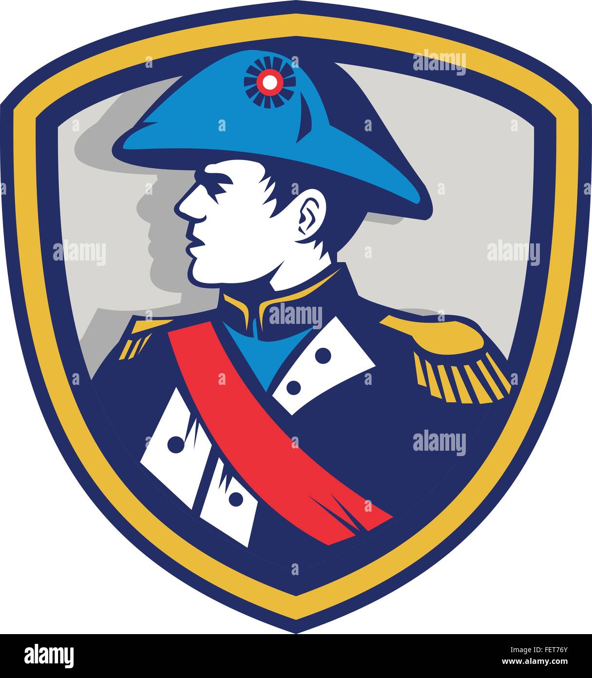 Abbildung des französischen Kommandanten general Napoleon Bonaparte tragen Zweispitz Zweispitz Hut Twihorn Hut auf Seite Satz innen Kamm im retro-Stil gemacht. Stock Vektor