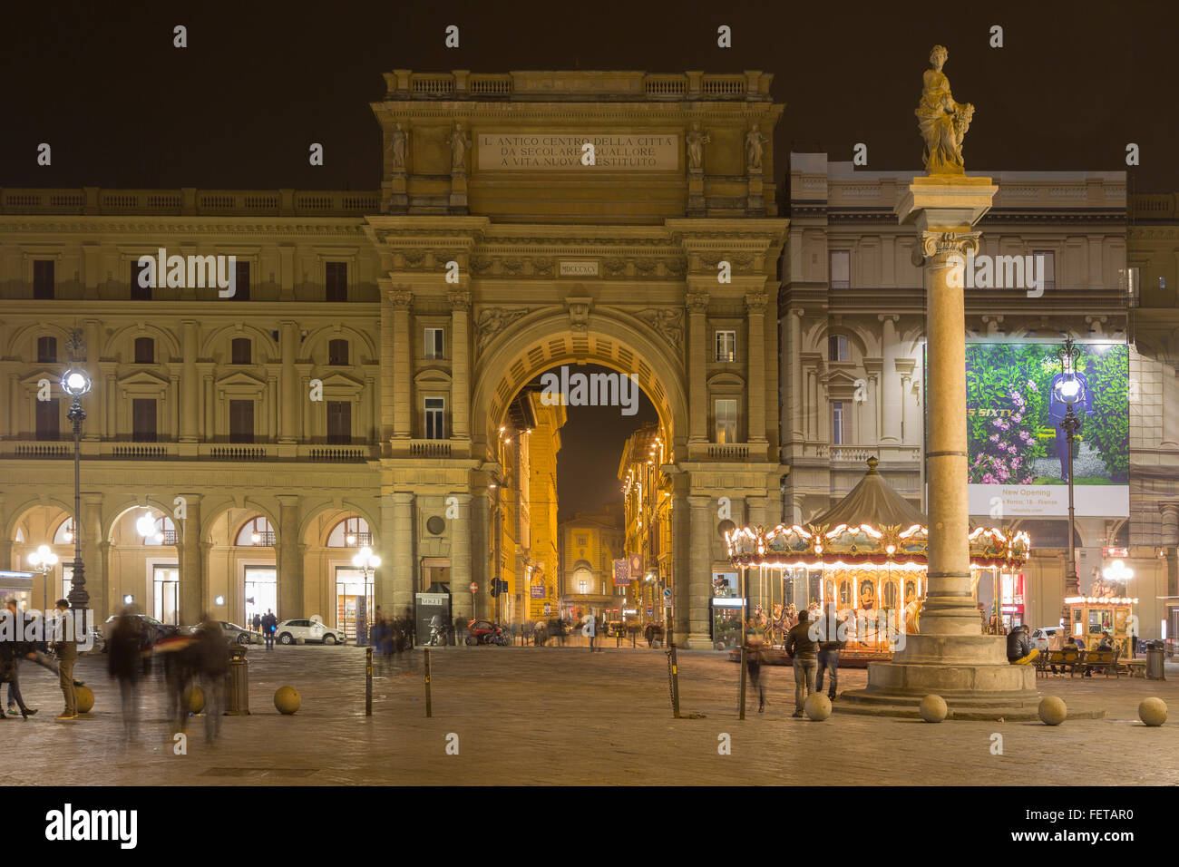 Piazza della Repubblica, Nacht, Florenz, Toskana, Italien Stockfoto