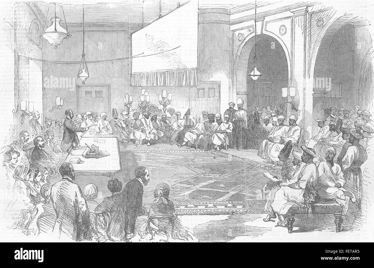 Indien-Mtg in Surat, Hilfe von patriotischen Fonds 1855. Illustrierte London News Stockfoto