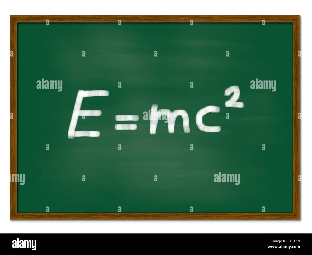 Board mit Einsteins Masse-Energie-Äquivalenz e = mc2 Stockfoto