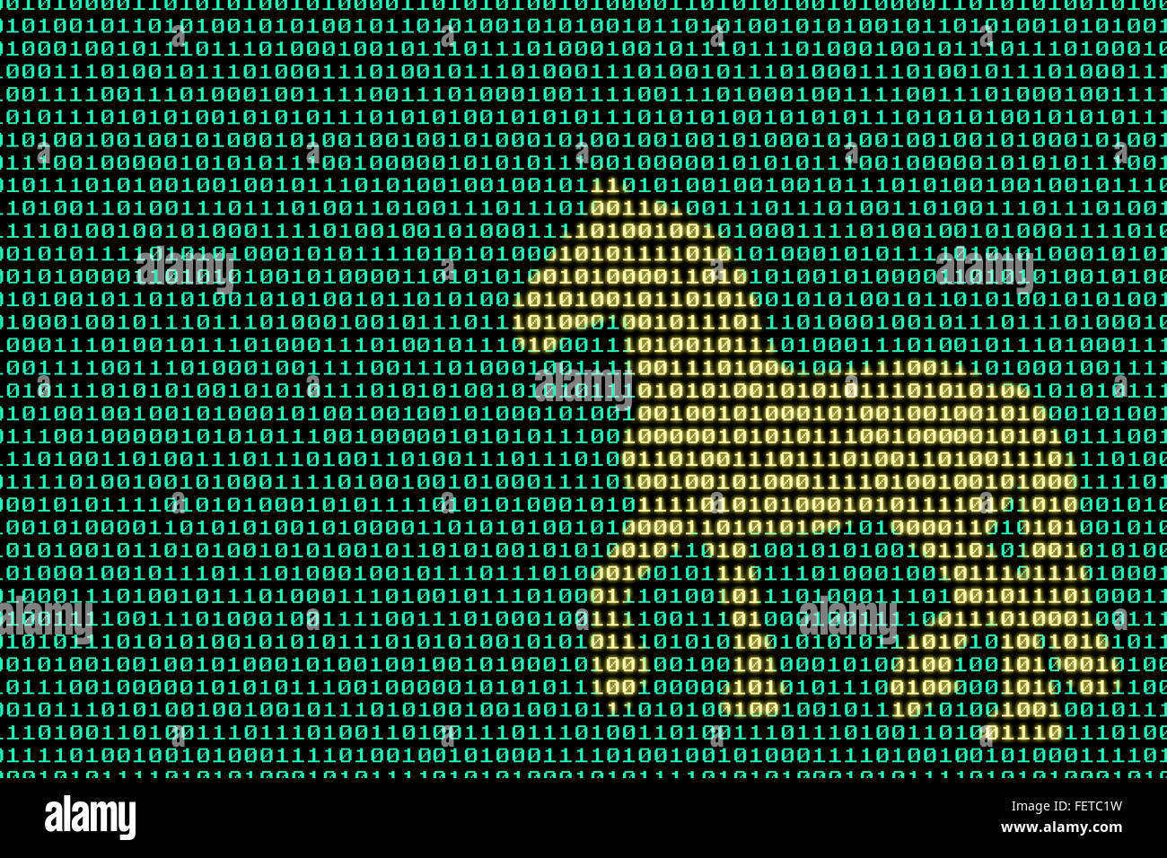 Trojanisches Pferd, Konzeptbild von Trojaner, Malware, Computer-Virus... versteckt im Binär-Code Stockfoto