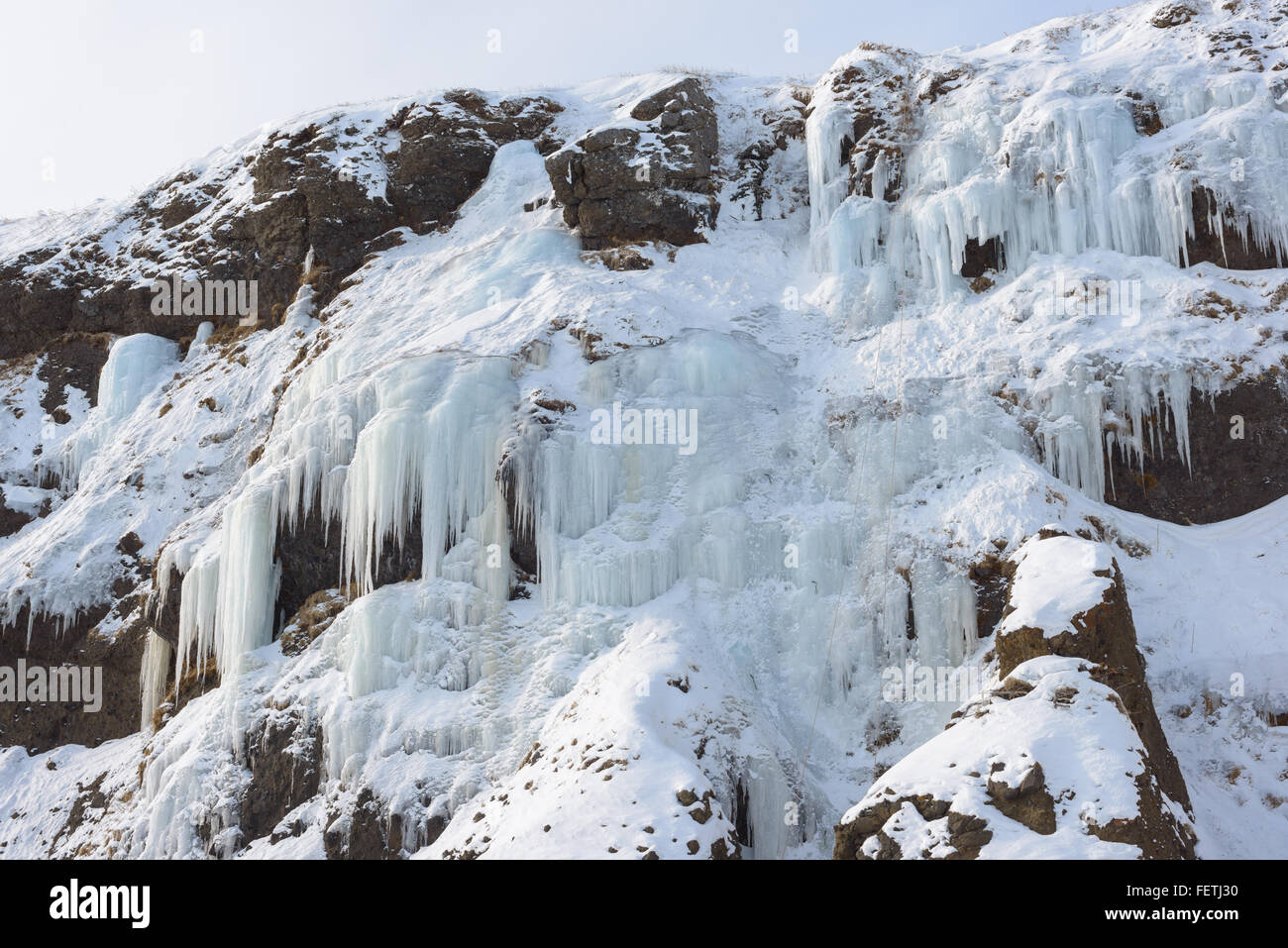 Eisfall, Sachalin, Russland. Stockfoto