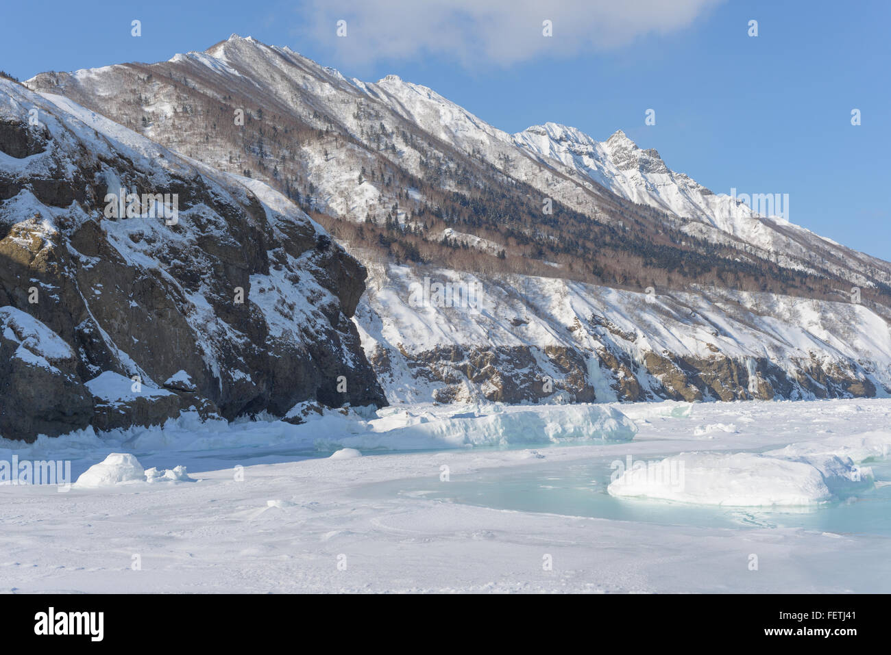 Eisfall, Sachalin, Russland. Stockfoto