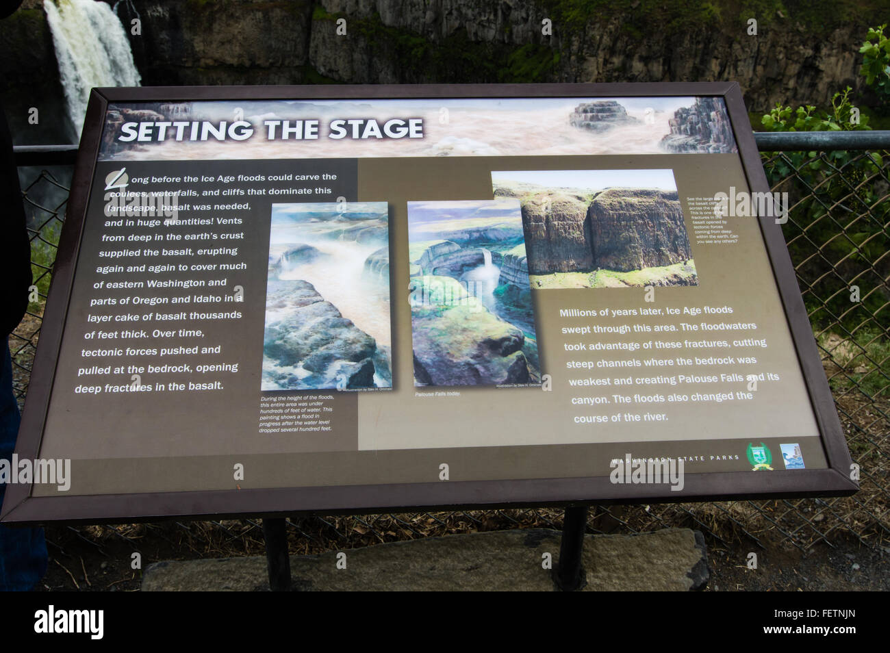 Im Palouse Falls State Park beschreiben die Geologie des Gebietes zu unterzeichnen Stockfoto