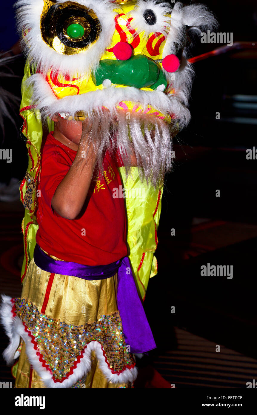 Lohan Schule der Shaolin Löwenbaby erklingt in der Las Vegas M Resort 2016 chinesischen Neujahrsfest. Stockfoto