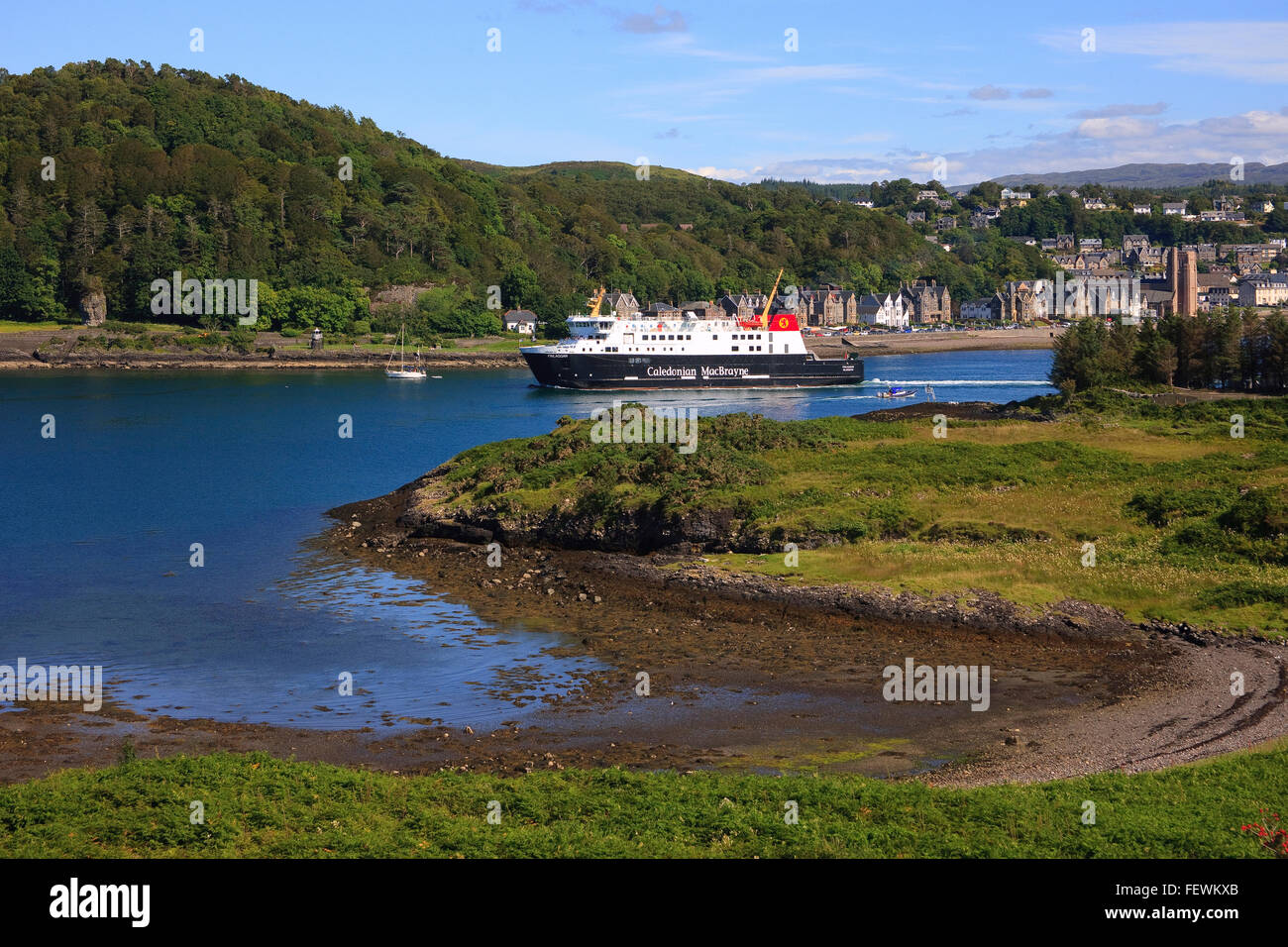 CalMac Schiff MV Finlaggan ausgeschiedenen Oban Bay, Argyll Stockfoto
