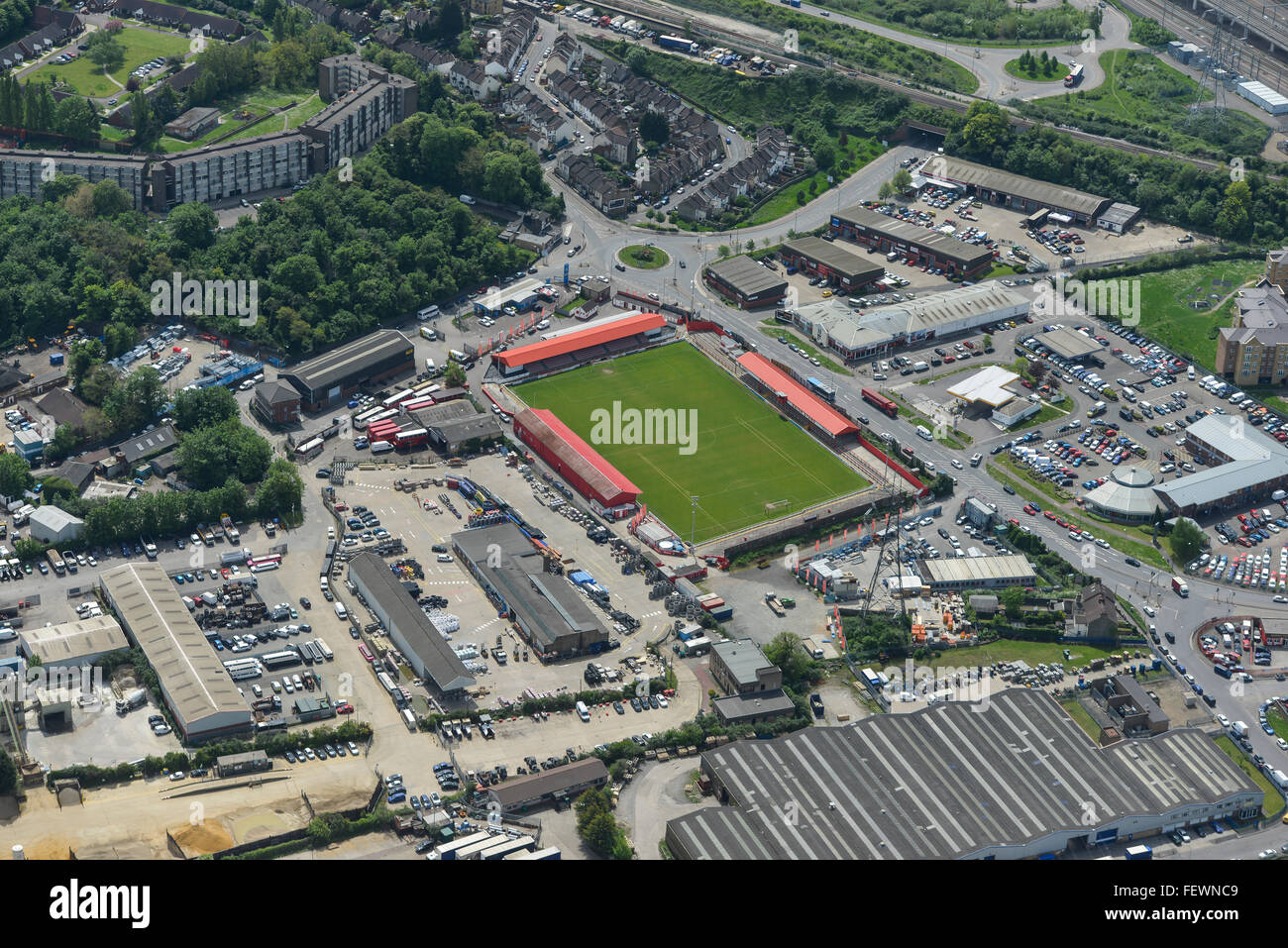 Eine Luftaufnahme von Stonebridge Road, Heimat des Ebbsfleet United FC Stockfoto