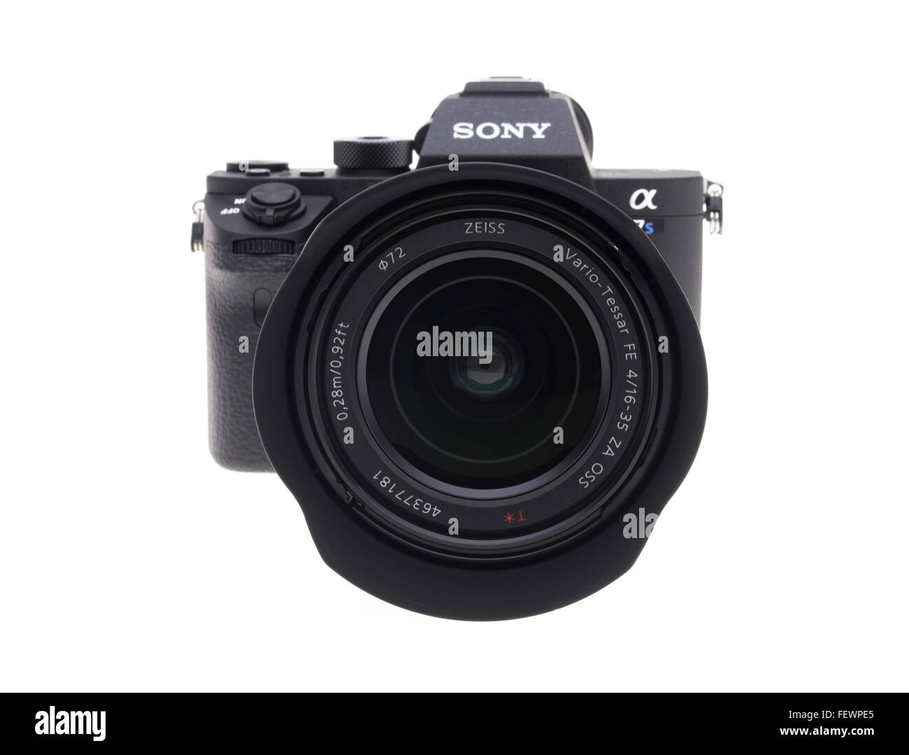 SONY A7Sii spiegellose Digitalkamera Vollformat-Release im Jahr 2015 mit Sony / Zeiss 16-35mm Objektiv Stockfoto