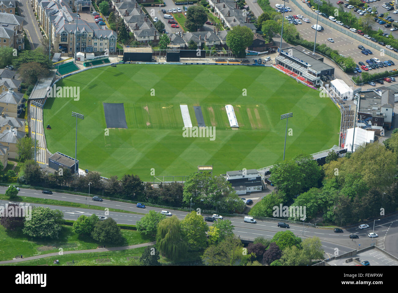 Eine Luftaufnahme des Essex County Cricket Ground in Chelmsford Stockfoto