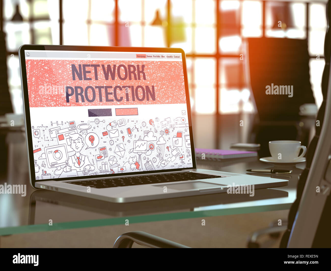 Netzwerk-Schutz-Konzept auf Laptop-Bildschirm. Stockfoto