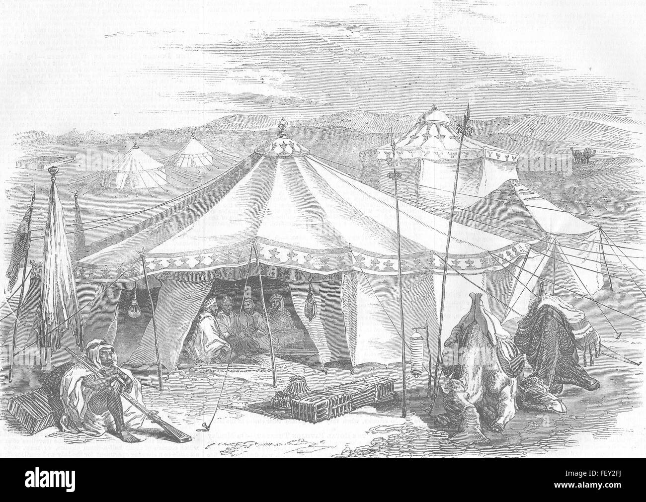 Travellers Lager in der Wüste 1857 Landschaften. Illustrierte London News Stockfoto