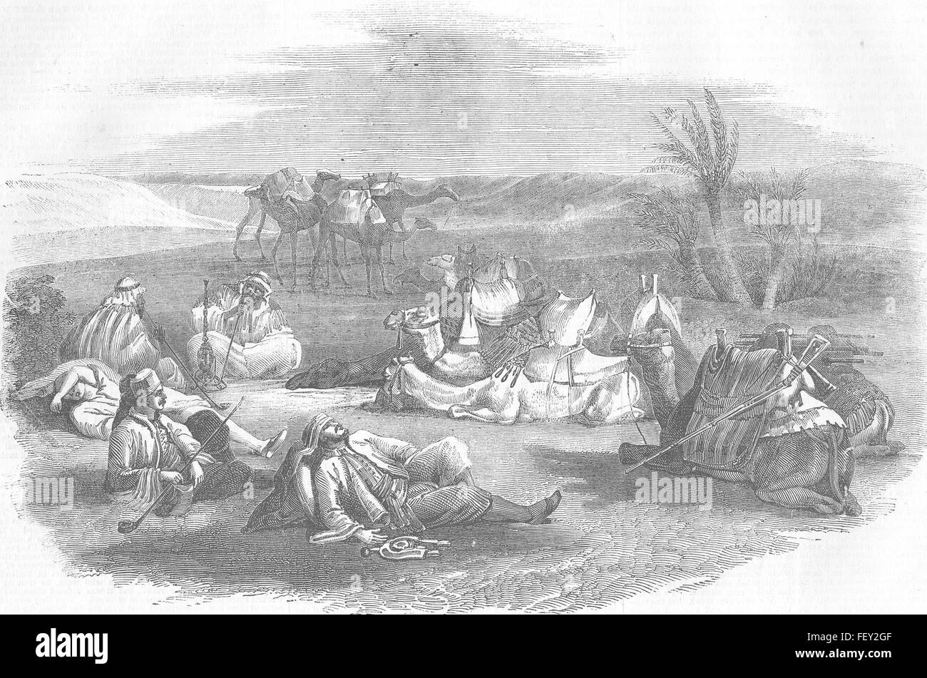 Kamel-Treiber Camp, 1857 Wüste Landschaften. Illustrierte London News Stockfoto