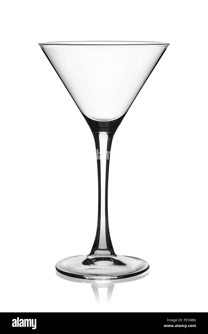 Leere Martini-Glas isoliert auf weißem Hintergrund, Clipping-Pfad enthalten. Stockfoto