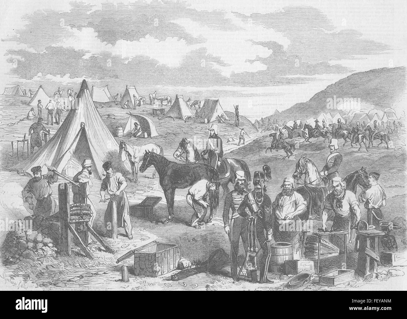 UKRAINE die 10. Husaren-Camp auf der Krim 1856. Illustrierte London News Stockfoto