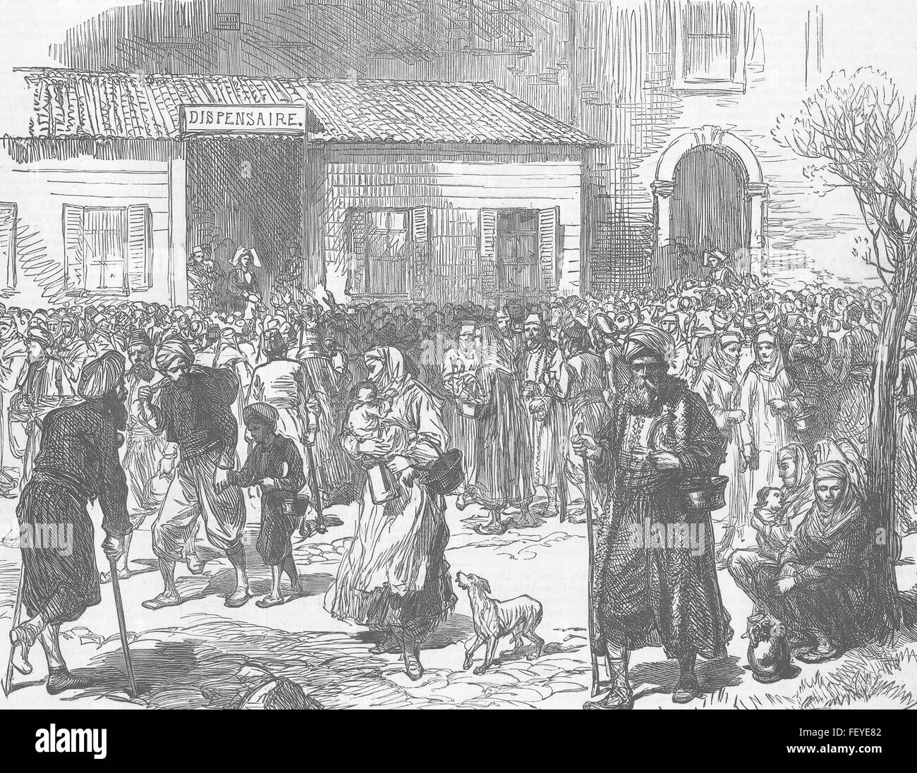 Flüchtlinge, Latin Krankenhaus Pancaldi, Türkei Istanbul 1878. Illustrierte London News Stockfoto