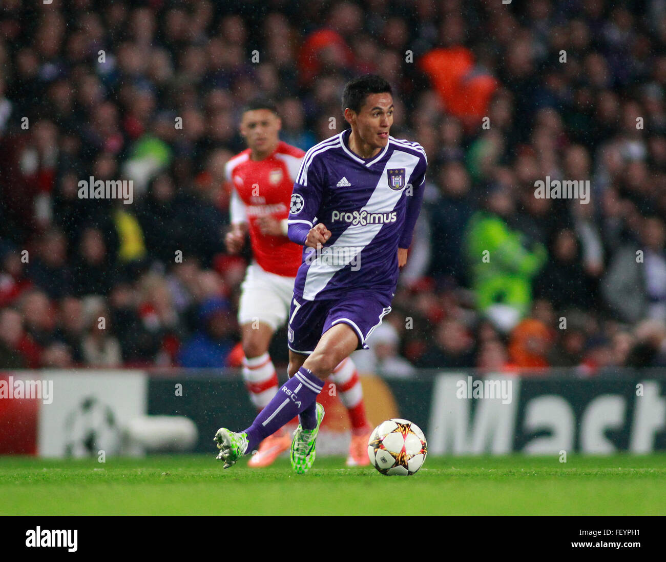 LONDON, ENGLAND - 4. November 2014: Sacha Kljestan von Anderlecht während der UEFA-Champions-League-Partie zwischen Arsenal aus England und Anderlecht aus Belgien The Emirates Stadium gespielt. Stockfoto