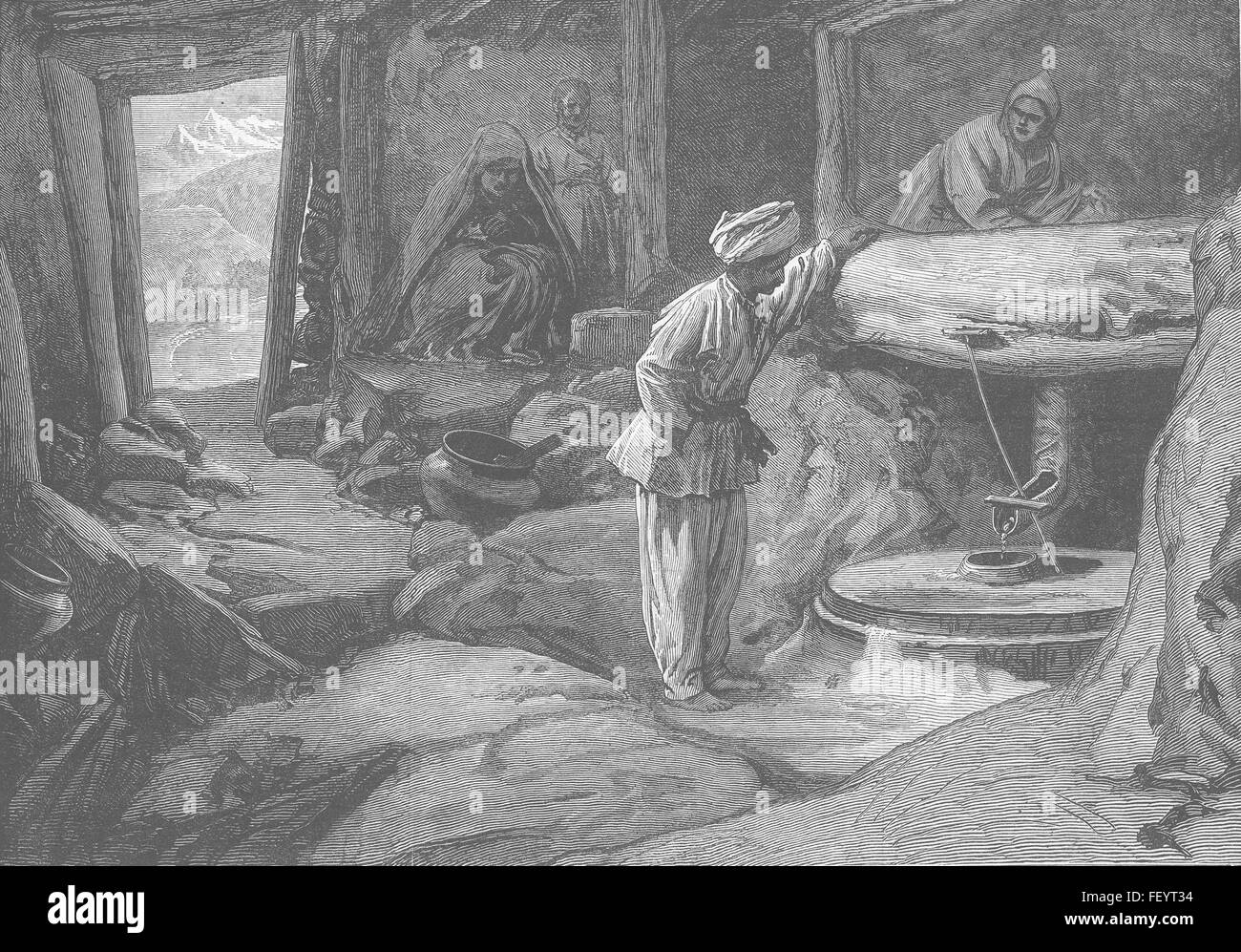 AFGHANISTAN 2. Anglo-Afghanischen Krieg Mühle, Gundamuck 1879. Illustrierte London News Stockfoto