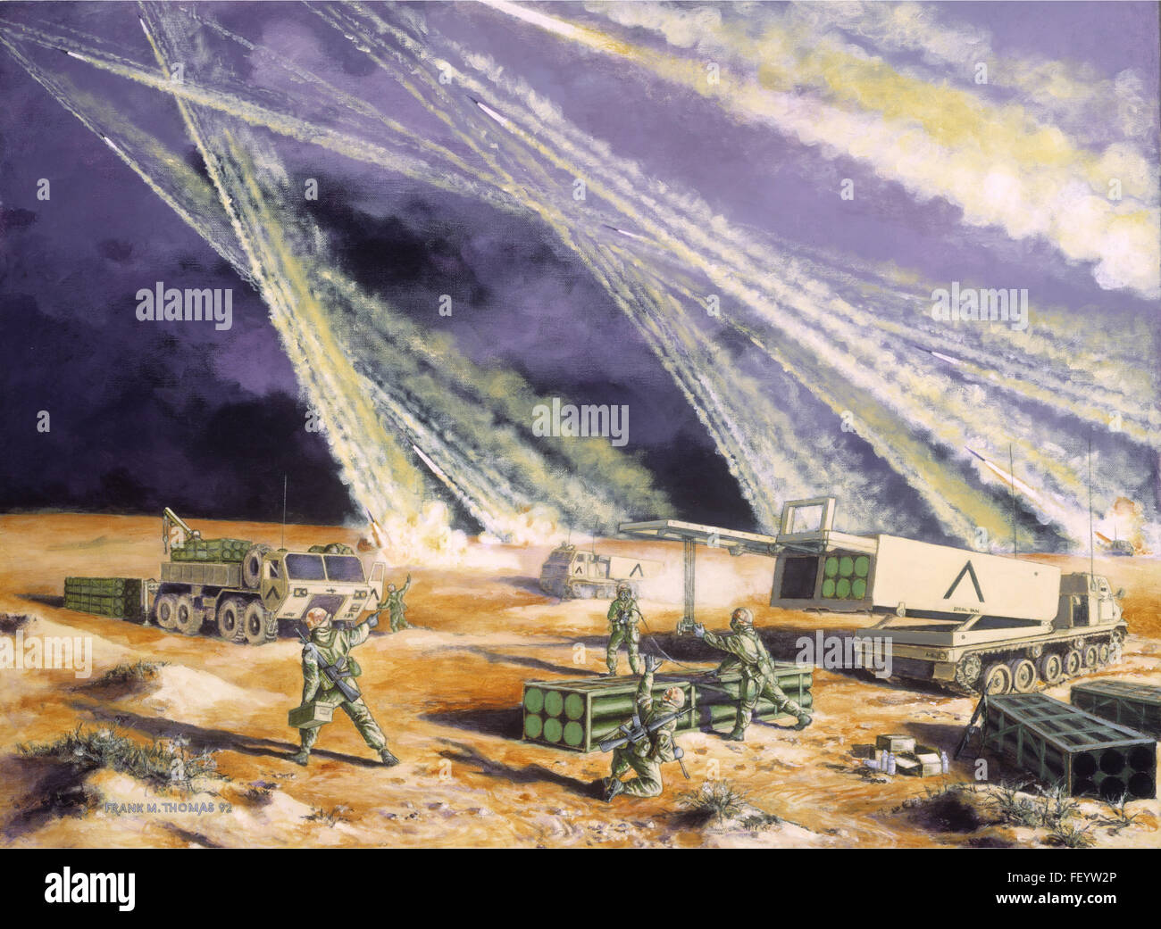 Bild des National Guard Bureau Erbe Malerei, "Steel Rain: The Army National Guard in Desert Storm" von Frank M. Thomas. (Höflichkeit Foto) Stockfoto