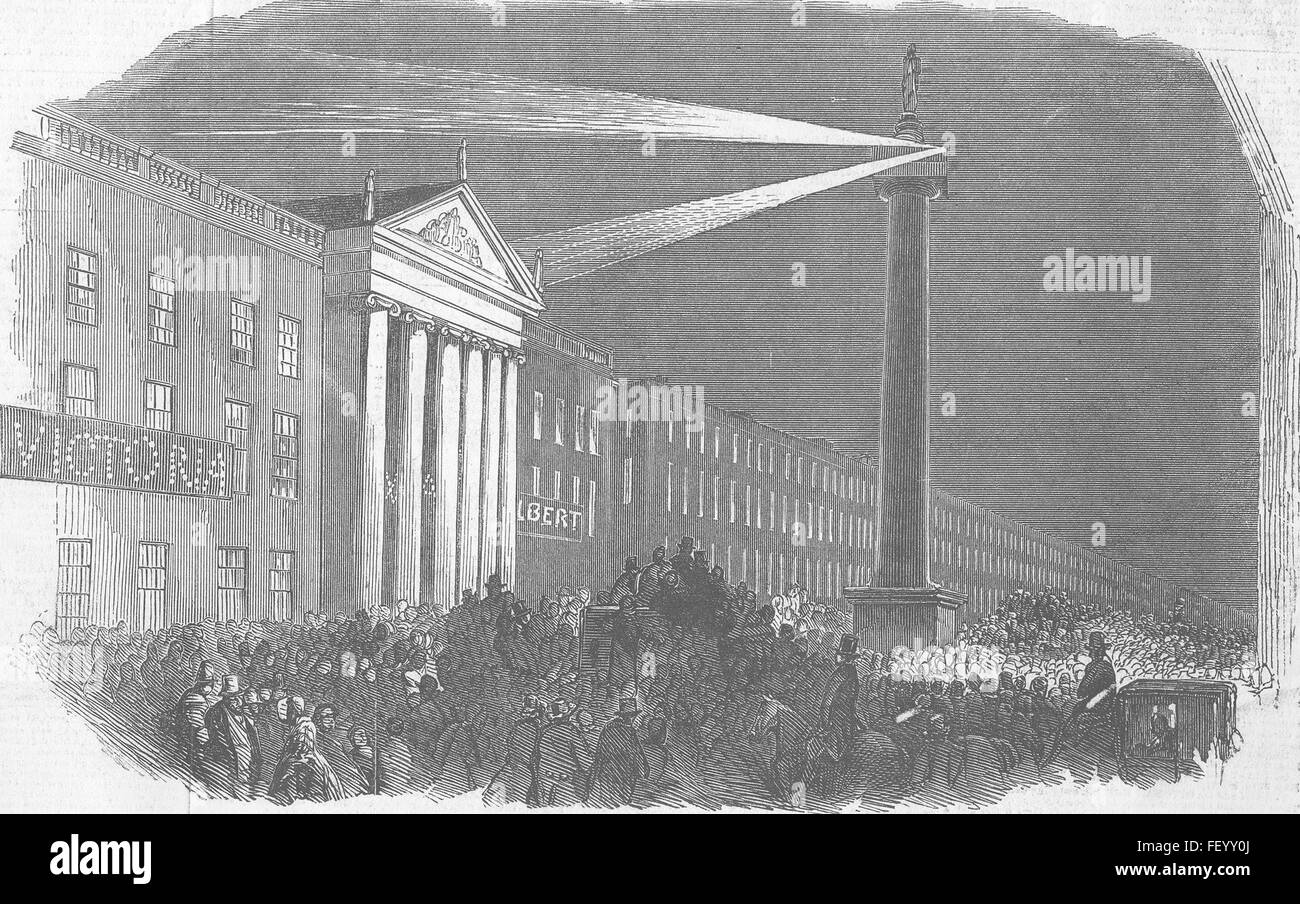 Irland Lichter, Nelsons Säule Sackville St, Dublin 1849. Illustrierte London News Stockfoto